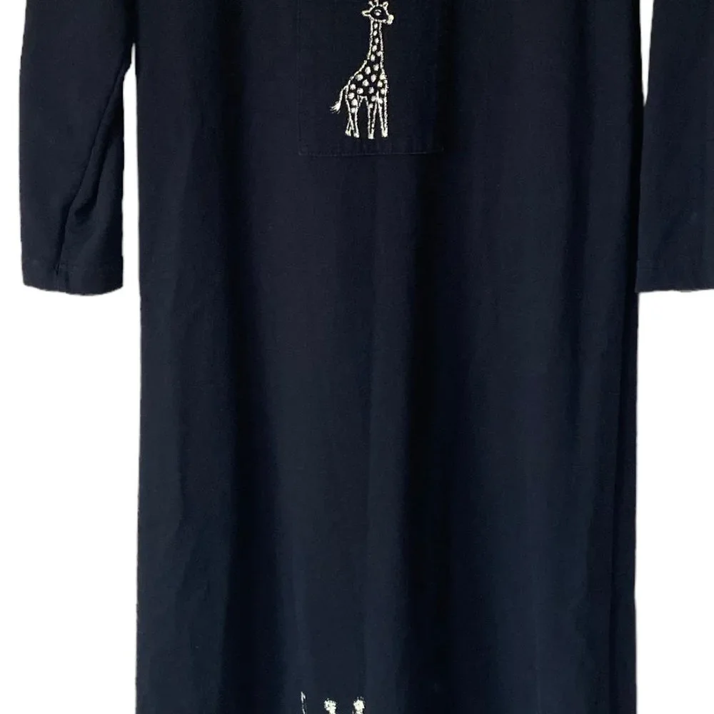 Vintage Cité Black Art To Wear Giraffe Graphic Print Long Sleeve Maxi Dress USA - Picture 12 of 15